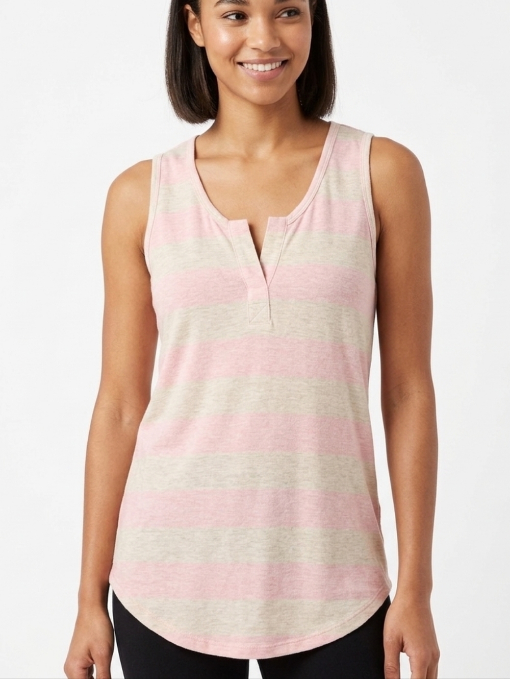 Bobi Los Angeles Coral stripe vneck tank round hem size XS